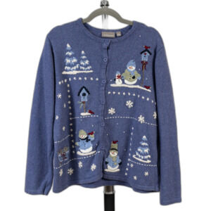 Croft & Barrow blue holiday cardigan sweater size L